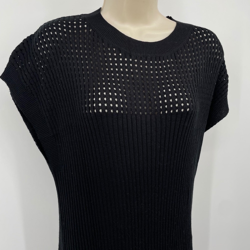Black Ribbed Knit Pointelle Sleeveless Maxi Dress Column‎ Silhouette, XL, NWOT